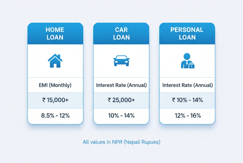 EMI calculation breakdown showing principal and interest for Nepalese banks